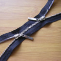 double slider metal zip - black  - Silver- length from 65cm to 85cm