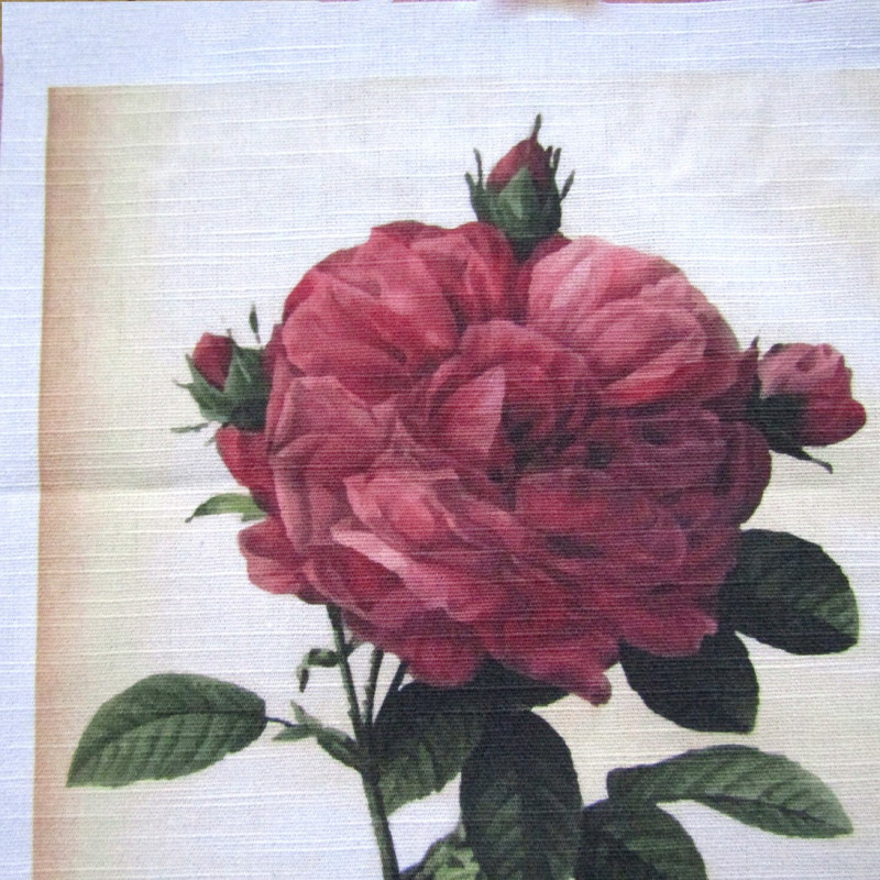  Ready Fabric Panel-  Red Rose in Botanical  style