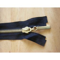 metal zip - black  - gold teeth - 65cm decorative puller