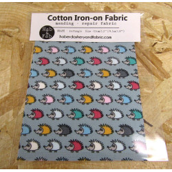 Iron-on  repair fabric - tiny hedgehogs on grey