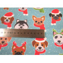 Christmas Dogs on  blue - 100% Cotton