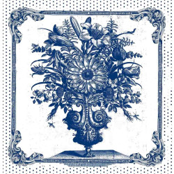 Ready Panel - Toile Style Bouquet of  Flowers - navy on white