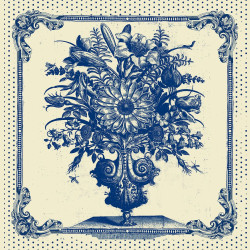Ready Panel - Toile Style Bouquet of  Flowers -  navy on natural