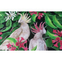 White parrots on black - Water resistant fabric