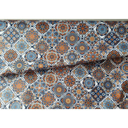 100% Waterproof fabric -  Mosaic - blue&dark orange