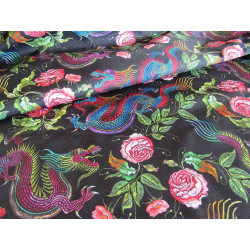 Waterproof Fabric - Dragons&Roses on black - remnant 1m - 2 Class print