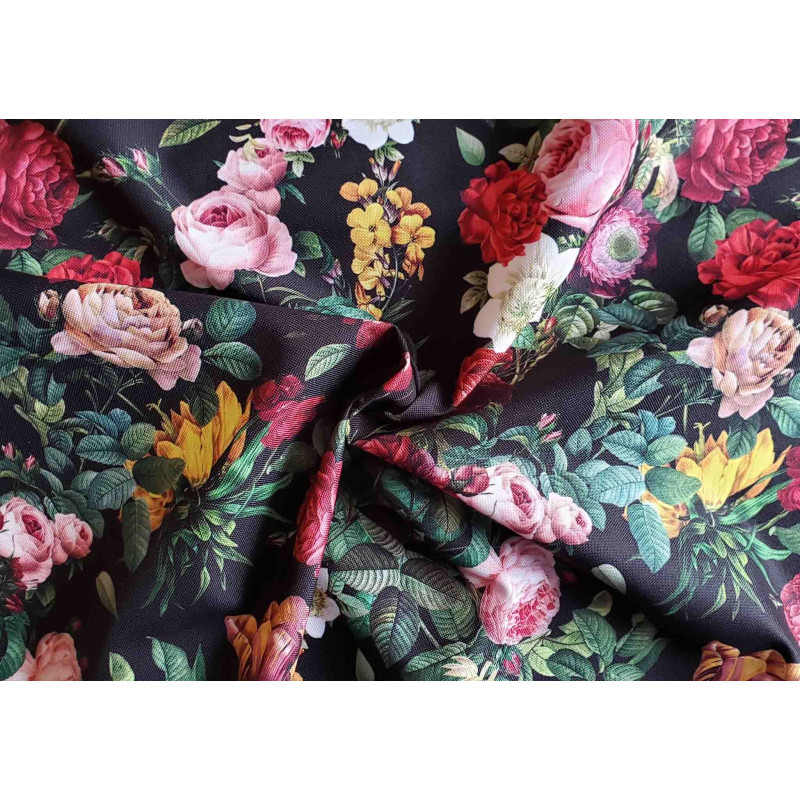 Waterproof fabric - Roses&flowers - black
