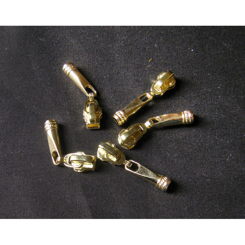 zip slider-metal- size 5 - gold , long puller